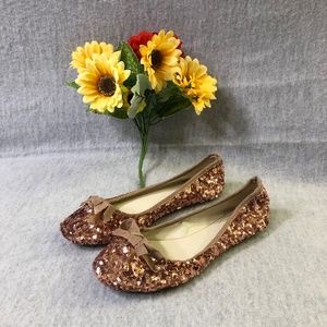 NWOT - Copper Colored Sequin Flats with Bows